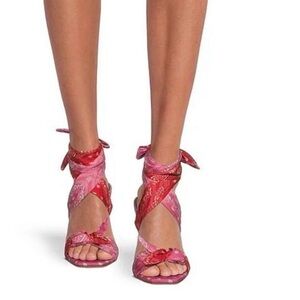 Gianni Bini DANNIJO Misch Bandana Colorblock Print Ankle Wrap Bow Sandals